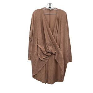 HYFVE Womens Twisted Front Hi Low Sweater V-Neck Tan Size Small